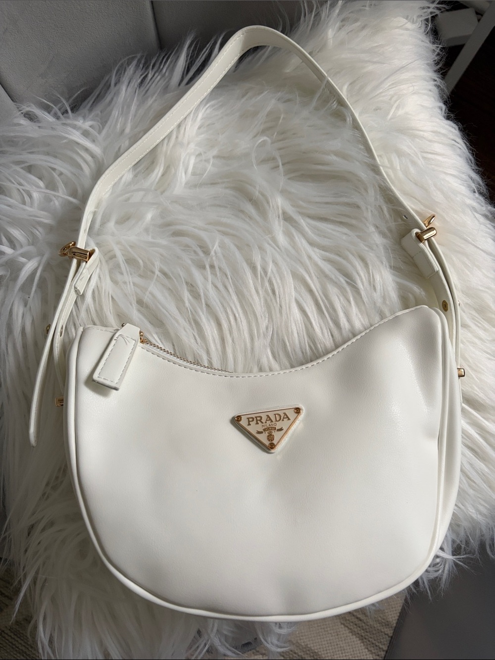 Prada white Shoulder Bag with Gold-Tone Triangle Logo
